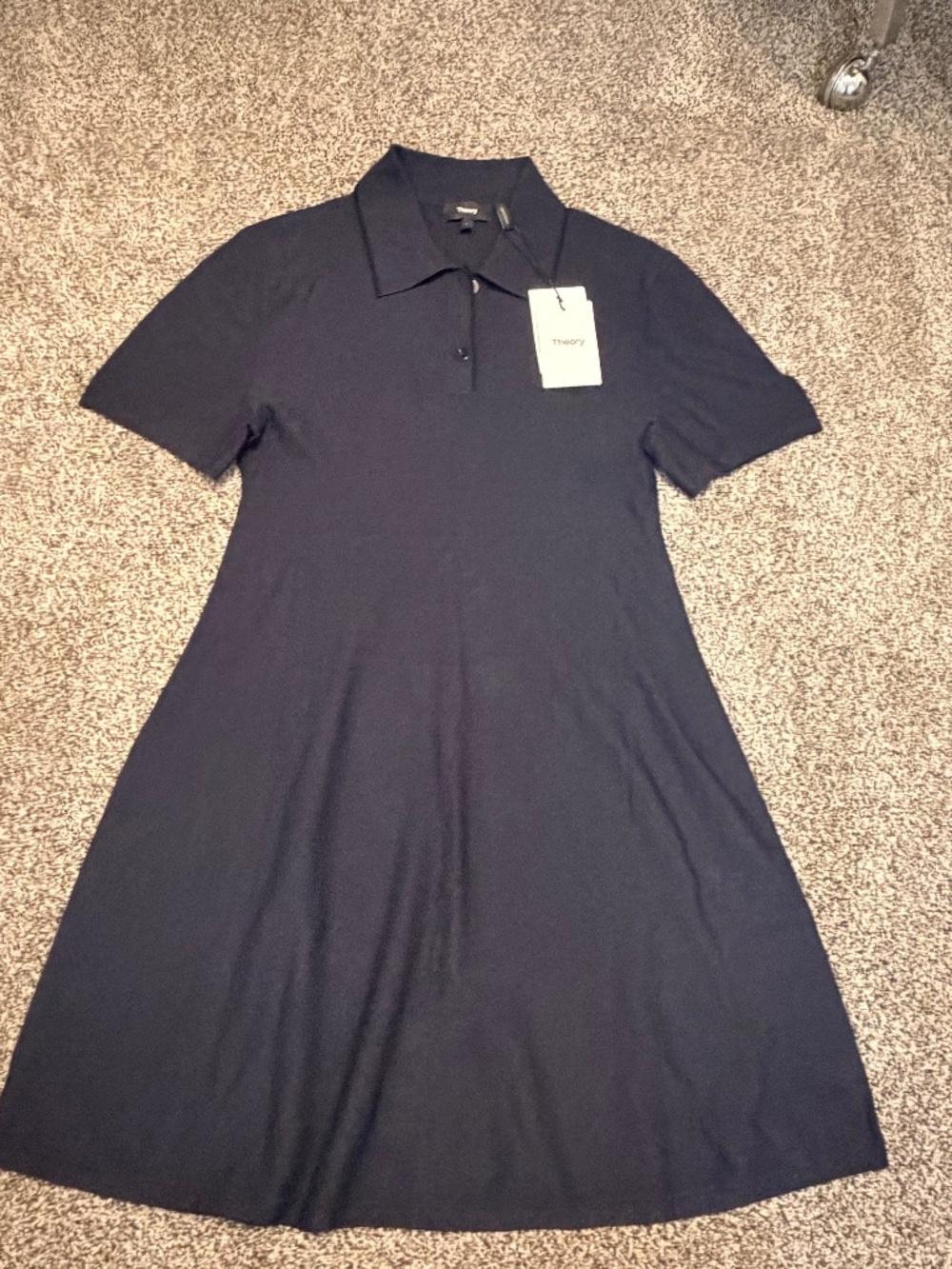 NWT Theory Dark Navy/Black Main Knit Polo Dress Women's Size L New with tag